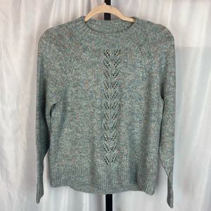 Loft Marled Pointelle Blue Sweater, size Small Petite